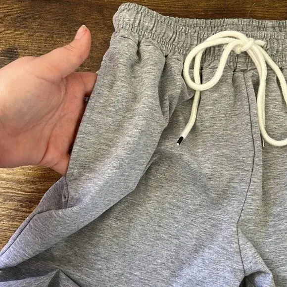 Heathered Gray Soft Jogger Drawstring Sweatpants With Pockets - Picture 6 of 12